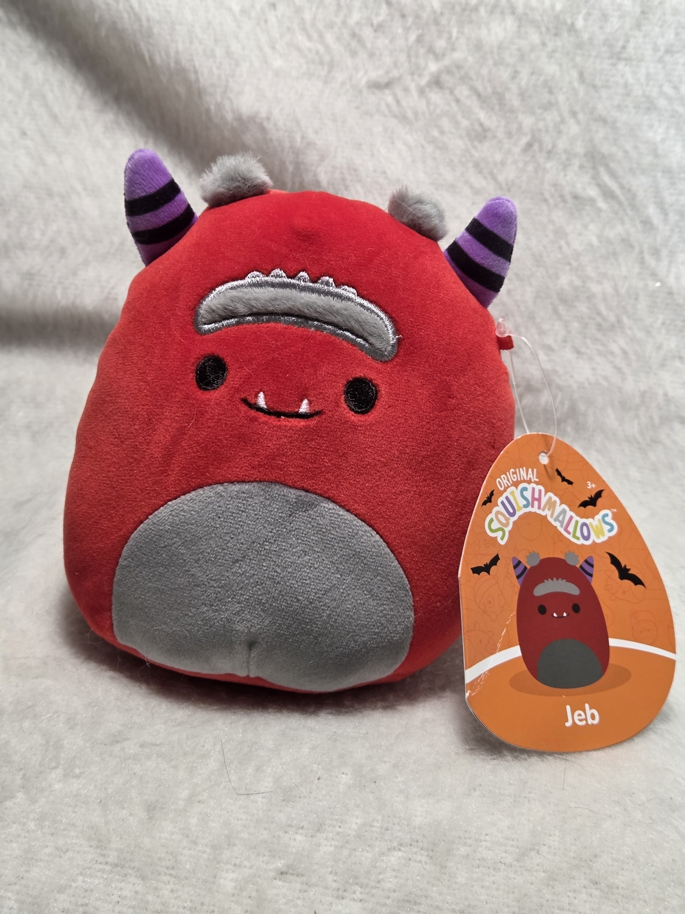 JEB Squishmallows 4" Red and Grey Monster Halloween Squad Purple Horns Toy